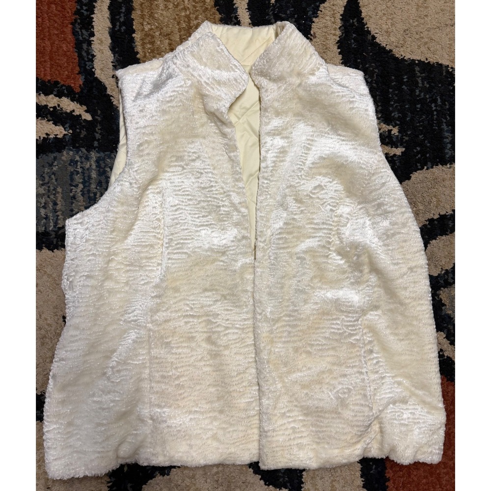 Lauren Ralph Lauren Reversible Faux Fur Quilted Vest Cream Ivory 2X Plus Size